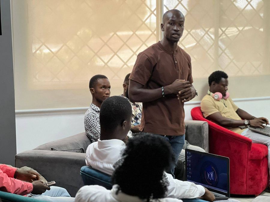 A facilitator leading a session with learners at ODC Liberia
